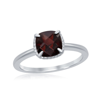 Sterling Silver 4 Prong Square Garnet Ring - W-1986 ,
