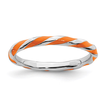 Sterling Silver Stackable Expressions Twisted Orange Enameled Ring | QSK552 ,