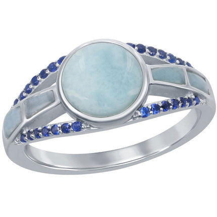 Women's Ring - Larimar and Sapphire CZ Shank, Size 9 | W-2646-9 ,