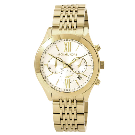 Michael Kors Women's Chronograph Watch - Brookton Quartz White Dial Yellow Gold Steel ,