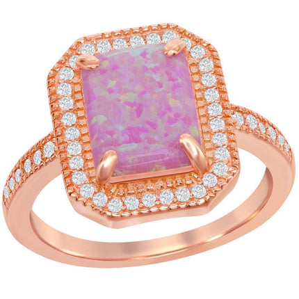 Opalata Women's Rose Gold Pink Opal Hexagon Ring - W-2080 ,