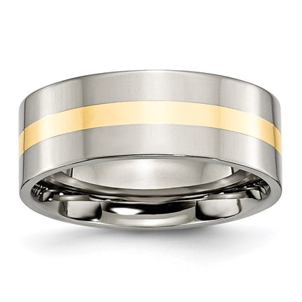 Titanium 14k Yellow Inlay Flat 8mm Polished Band | TB220 ,