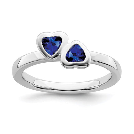 Sterling Silver Stackable Expressions Cr. Sapphire Double Heart Ring | QSK406 ,