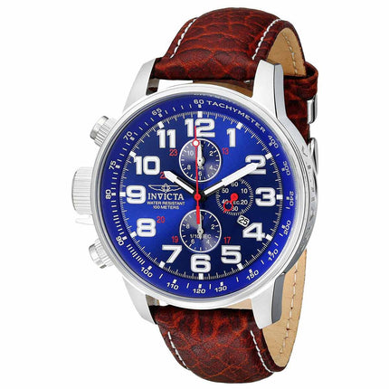 Invicta Men's Chronograph Watch - Force Blue Dial Brown Leather Strap | 3328 ,