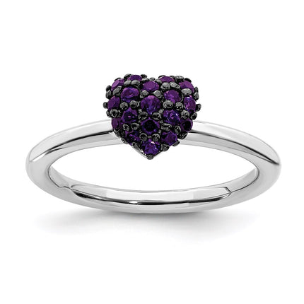 Sterling Silver Amethyst Stackable Expressions Heart Ring | QSK1825 ,