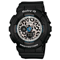 Casio Women's Baby-G Leopard Print Dial World Time Black Resin Ana-Digi Watch | BA120LP-1A ,