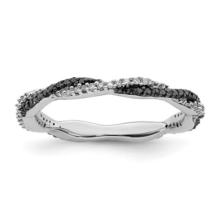 Sterling Silver Stackable Expressions Polished Black/White Dia Ring | QSK631 ,