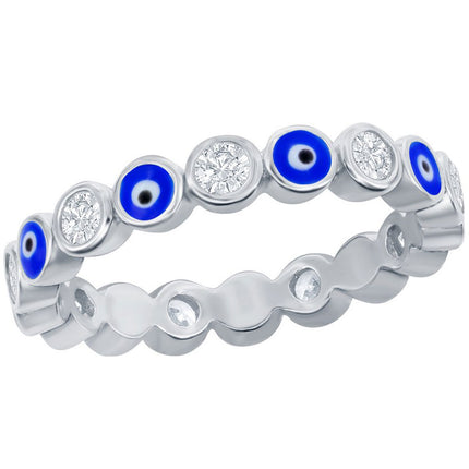 Classic Women's Evil Eye Enamel and White CZ Ring - W-2889 ,