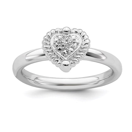 Sterling Silver Stackable Expressions Heart Diamond Ring | QSK343 ,