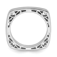 SS Stackable Expressions Polished Rhodium-plated Square Ring | QSK781 ,