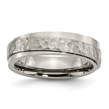 Titanium 6mm Ridged Edge Hammered and Polished Band | TB238 ,