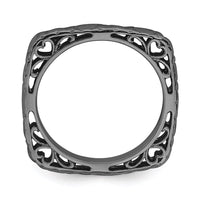 Sterling Silver Stackable Expressions Polished Black-plated Square Ring | QSK760 ,