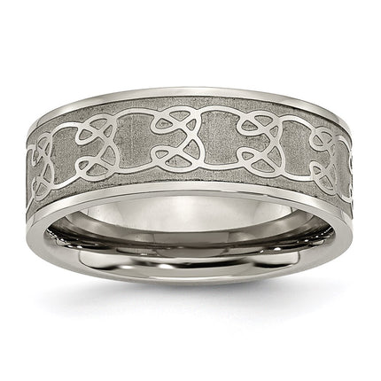 Titanium 8mm Satin and Polished Scroll Design Band | TB258 ,