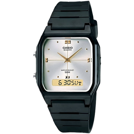 Casio Men's Watch - Analog-Digital Silver Tone Dial Black Resin Strap | AW48H-7A ,