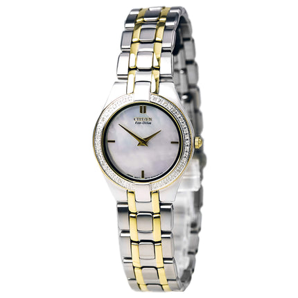 Citizen Women's Diamond Watch - Stiletto Eco Drive Two Tone Yellow Steel MOP Dial ,