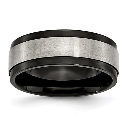 Titanium Beveled Edge 8mm Black IP-plated Satin and Polished Band | TB240 ,