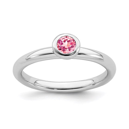 SS Stackable Expressions Low 4mm Round Pink Tourmaline Ring | QSK505 ,