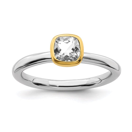 Sterling Silver Stackable Expressions w/Gold-plated White Topaz Ring | QSK1890 ,