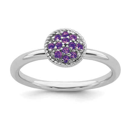 Sterling Silver Stackable Expressions Amethyst Rhodium Ring | QSK319 ,
