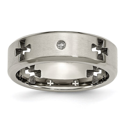 Titanium Celtic Cross Cut Out w/Diamond 7mm Brushed/Polished Band | TB264AA ,