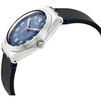 Swatch Men's Watch - Irony Côtes Blues Quartz Blue Dial Black Leather Strap | YWS438 ,