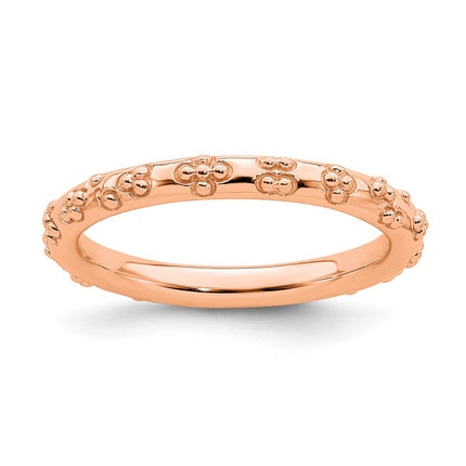 Sterling Silver Stackable Expressions Pink-plated Textured Ring | QSK1617 ,