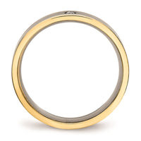 Titanium Polished Yellow IP Grooved Comfort Back CZ Ring | TB472 ,