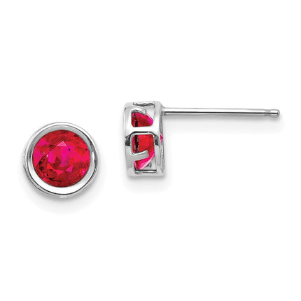 14k White Gold 5mm Bezel Ruby Stud Earrings ,