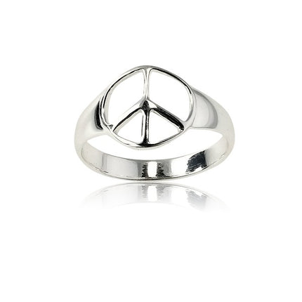 Sterling Silver Peace Sign Ring - W-9019 ,