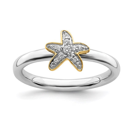 Sterling Silver w/ Gold-Plated Stackable Expressions Starfish Diamond Ring | QSK2162 ,