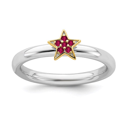 SS Stackable Expression Gold-Plated Cr. Ruby Star Ring | QSK2174 ,