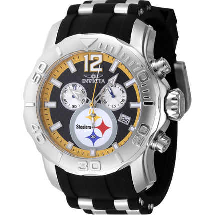 Invicta Men's Watch - NFL Pittsburgh Steelers Chrono Black and Silver Strap | 48001 ,