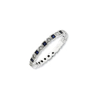 Sterling Silver Stack Exp Polished Created Sapphire & Diamond Ring | QSK636 ,