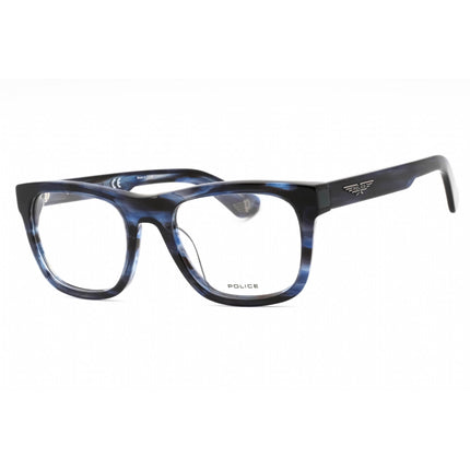 Police Men's Eyeglasses - Shiny Streaked Blue Acetate Square Shape Frame | VPLE37 06WR ,