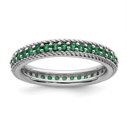 Sterling Silver Stackable Expressions Polished Cr. Emerald Eternity Ring | QSK866 ,