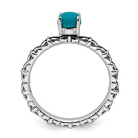 Sterling Silver Stackable Expressions Antiqued Turquoise Ring | QSK625 ,