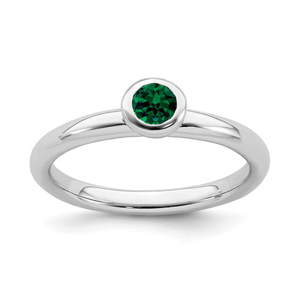 Sterling Silver Stackable Expressions Low 4mm Round Cr. Emerald Ring | QSK500 ,