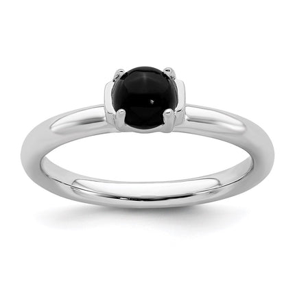 Sterling Silver Stackable Expressions Polished Black Agate Ring | QSK622 ,