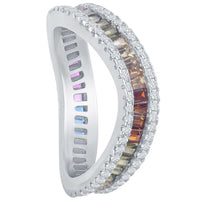 Classic Women's Rainbow Baguette CZ Wavy Ring - W-2442 ,