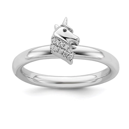 Sterling Silver Stackable Expressions Unicorn Diamond Ring | QSK2165 ,