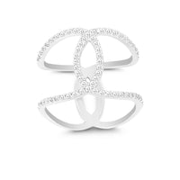 Sterling Silver Double CZ Swirl Wide Ring - W-9922 ,