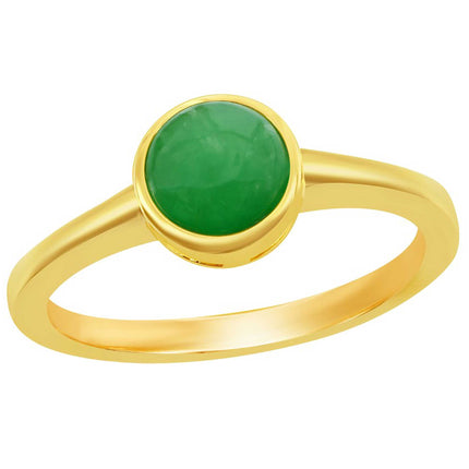 Classic Women's Ring - YG Plated Sterling Silver 8mm Round Jade | W-2858 ,