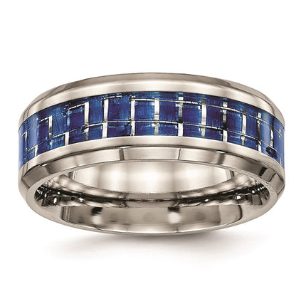 Titanium Polished Blue/White Carbon Fiber Inlay Ring | TB465 ,