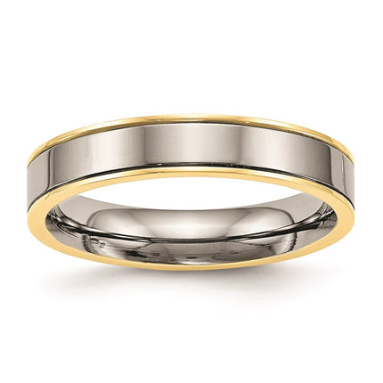 Titanium Polished Yellow IP Grooved Comfort Back Ring | TB471 ,