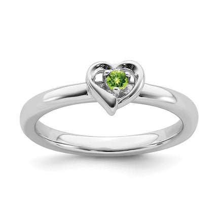 Sterling Silver Stackable Expressions Peridot Heart Ring | QSK1529 ,