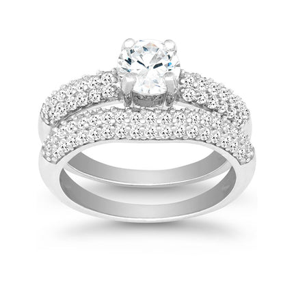 Sterling Silver CZ Engagement and Wedding Ring Set - W-9897 ,