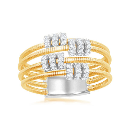 Sterling Silver Designer CZ Ring Bonded with 14K Gold, Size 8 ,