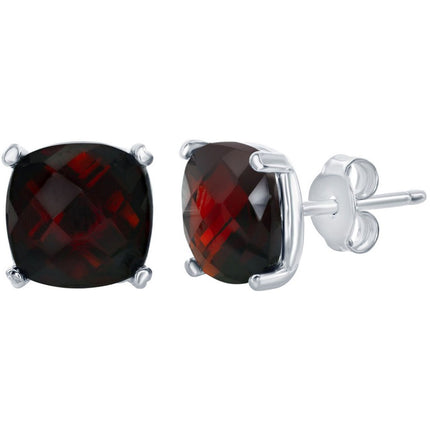 Classic Women's Earrings - Sterling Silver January Birthstone Garnet Stud | D-6816 ,