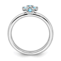 Sterling Silver Stackable Expressions Rhodium Blue Topaz Cross Ring | QSK1641 ,