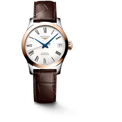 Longines Women's Watch - Record Automatic Matte White Dial Brown Strap | L23205112 ,